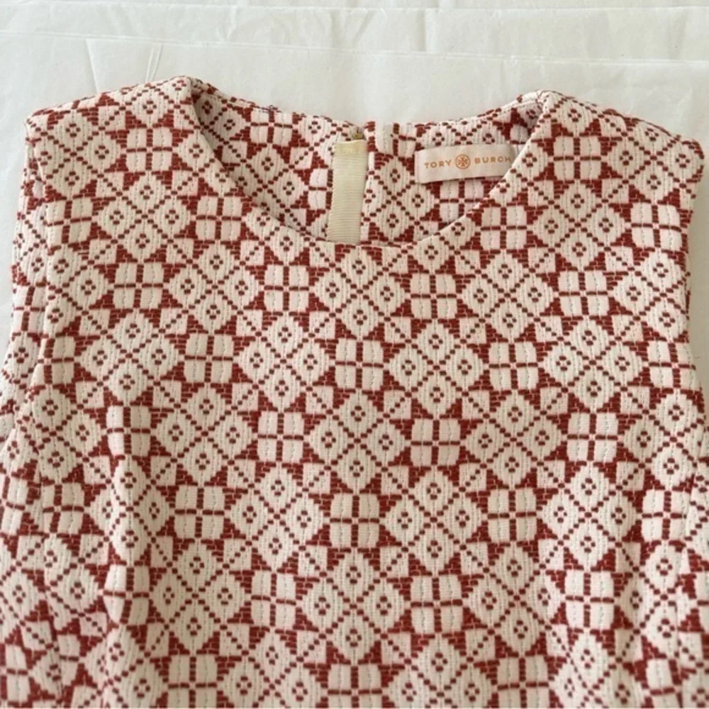 Tory Burch Orange Geometric Jaqcuard Sleeveless A-Line‎ Dress